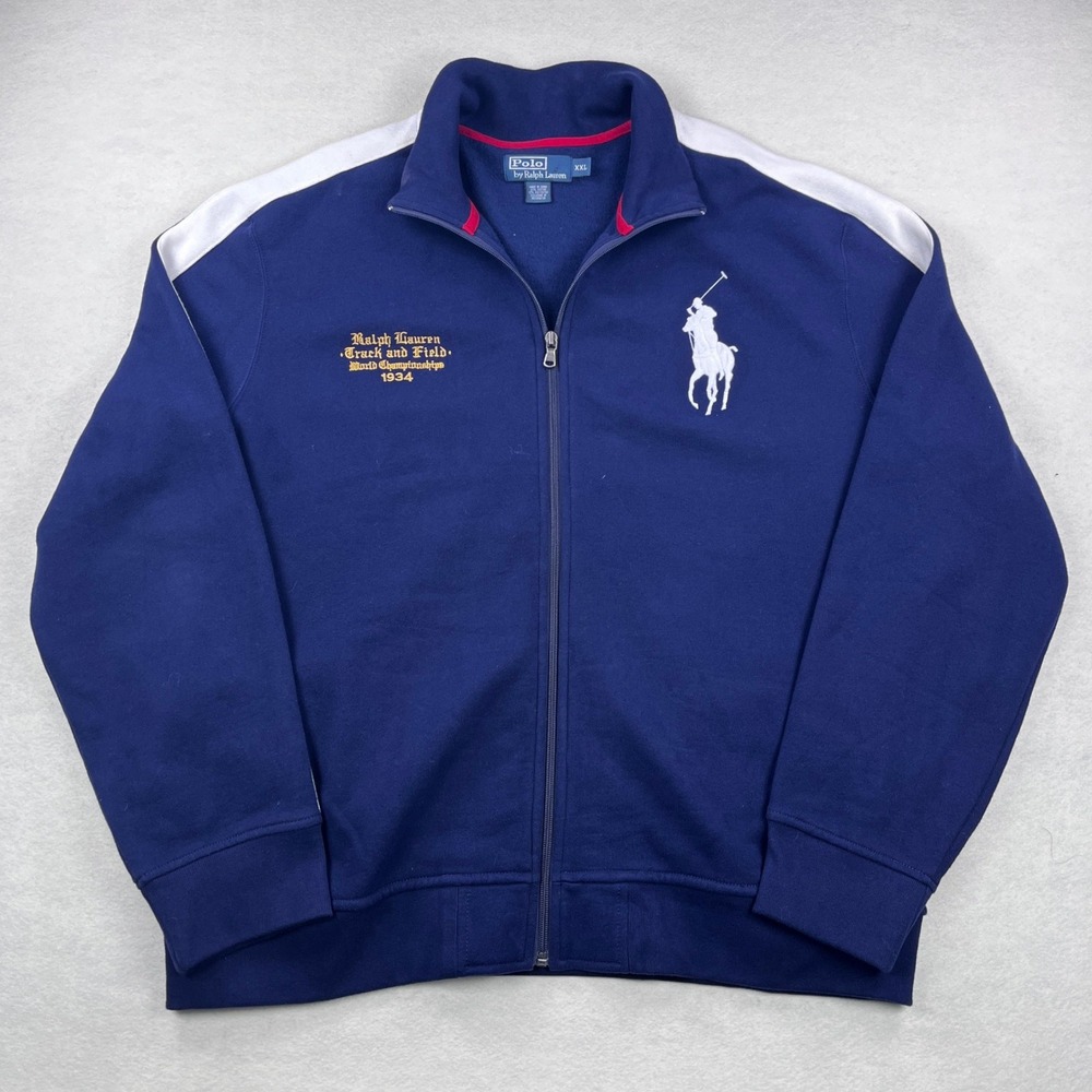 Polo Ralph Lauren Track Jacket Mens XXL Navy Blue Track and Field Full Zip 012